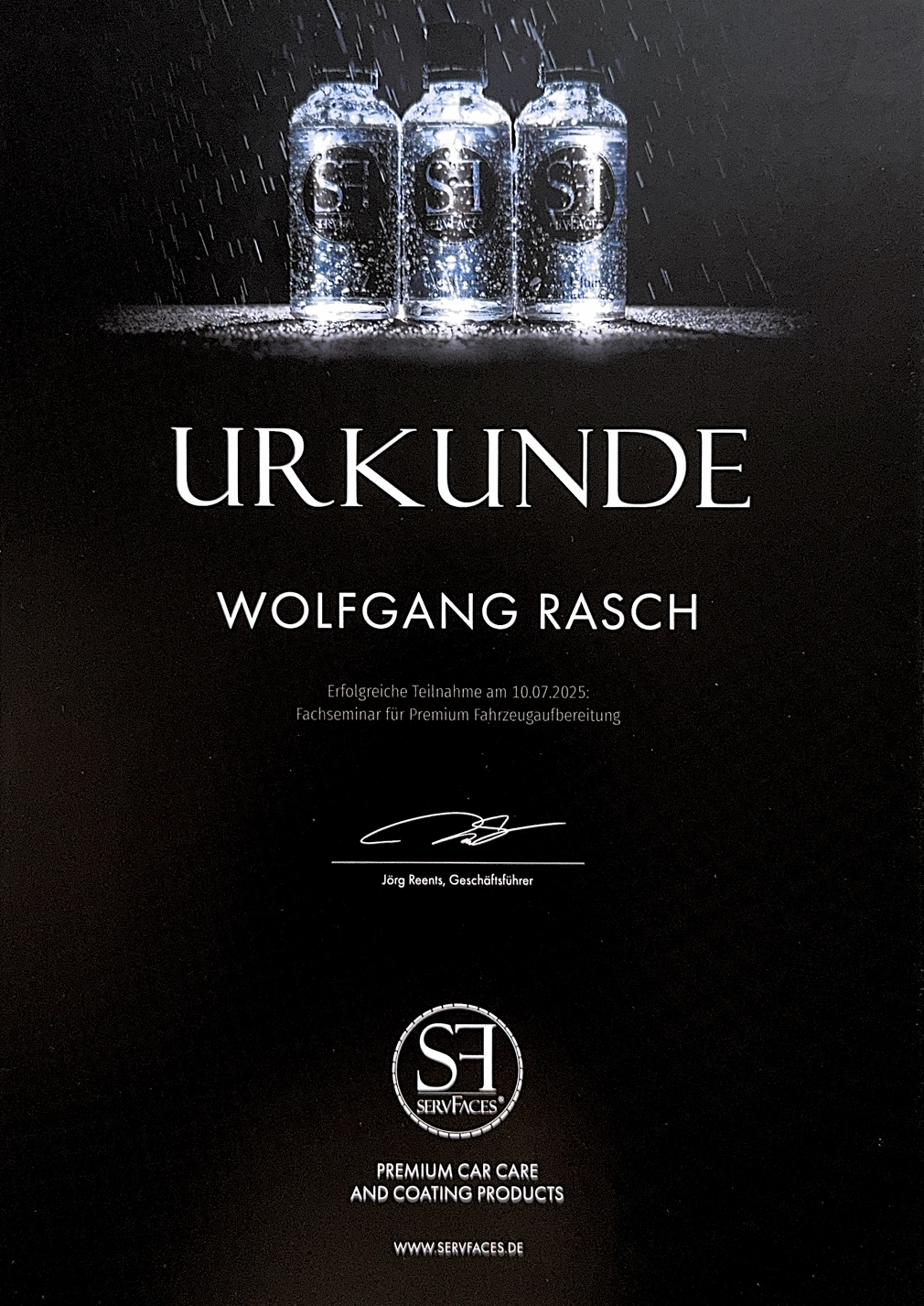 ServFaces Urkunde
